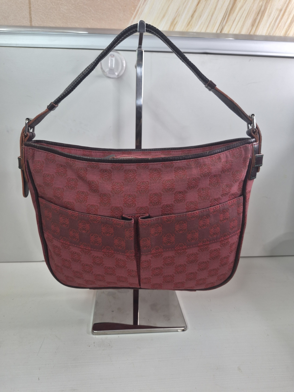Loewe Red Patterned Shoulder Bag with Front Pockets